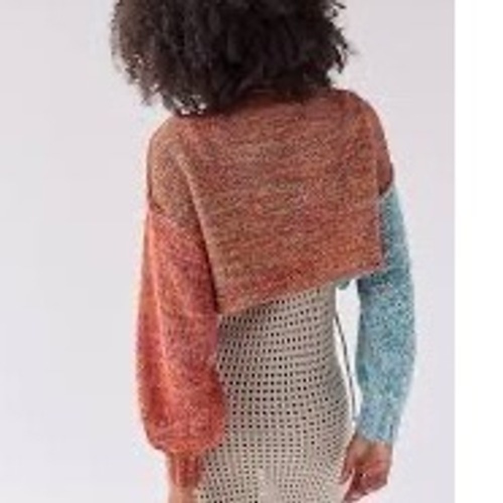 BDG Urban Outfitters Colorblock Marled Knit Cropped Sweater Shrug Orange Blue ee